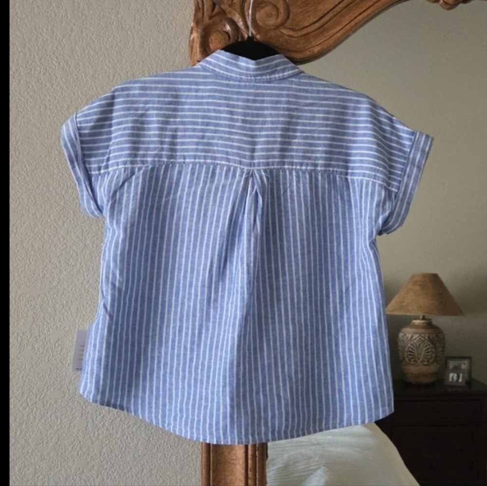beachlunchlounge NWT Blue & White Striped Short-Sleeve Button Down Shirt - Picture 6 of 8